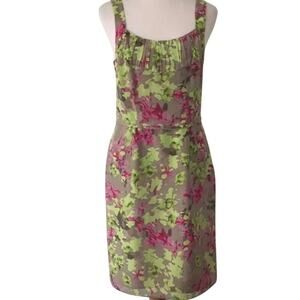 Banana Republic 4P Pink and Green Floral Mini Dress Tank Dress Silk Cotton